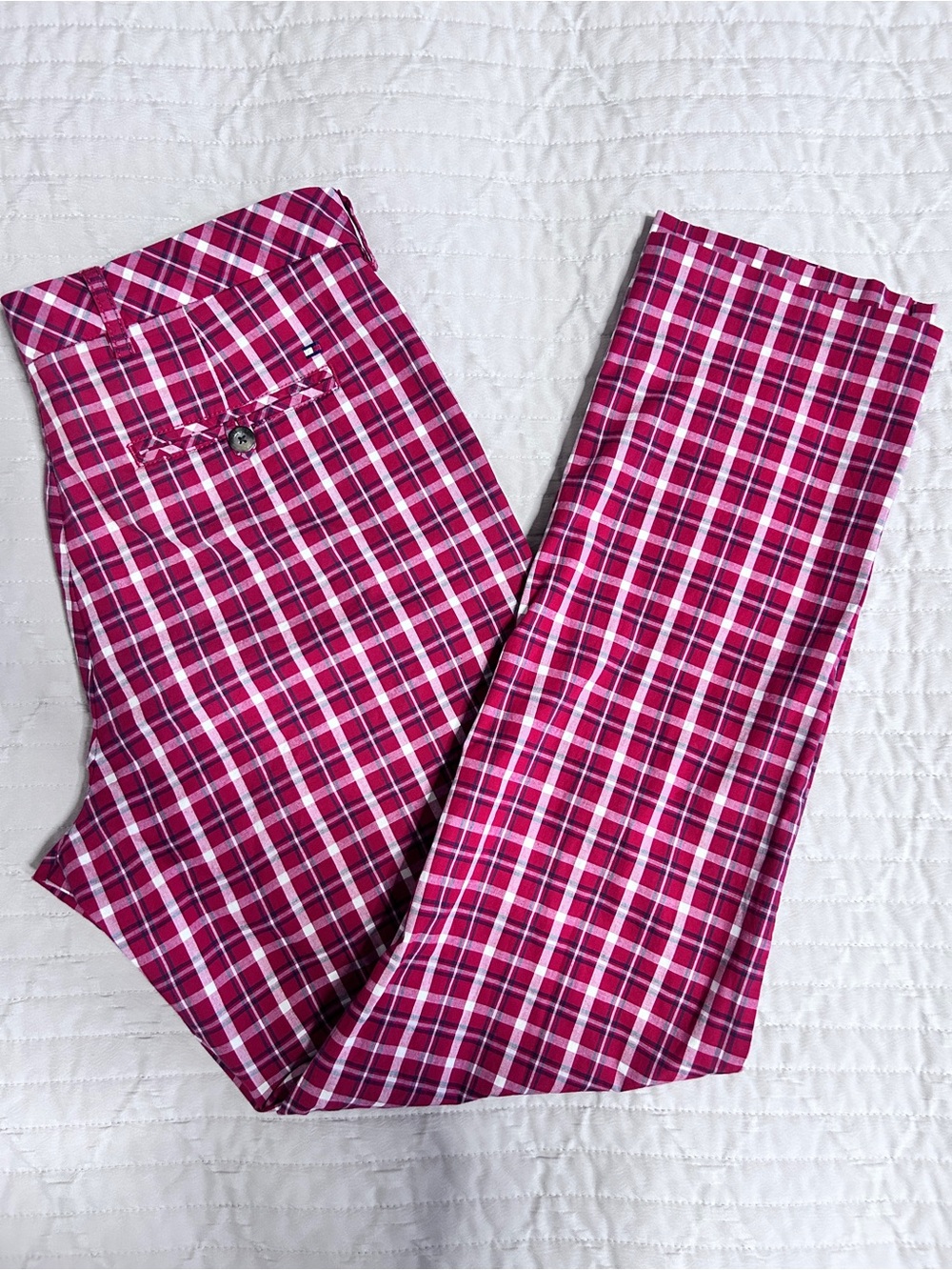 Tommy Hilfiger Golf Pants Size 32/32 Men's Red White Plaid Cotton Blend Pants